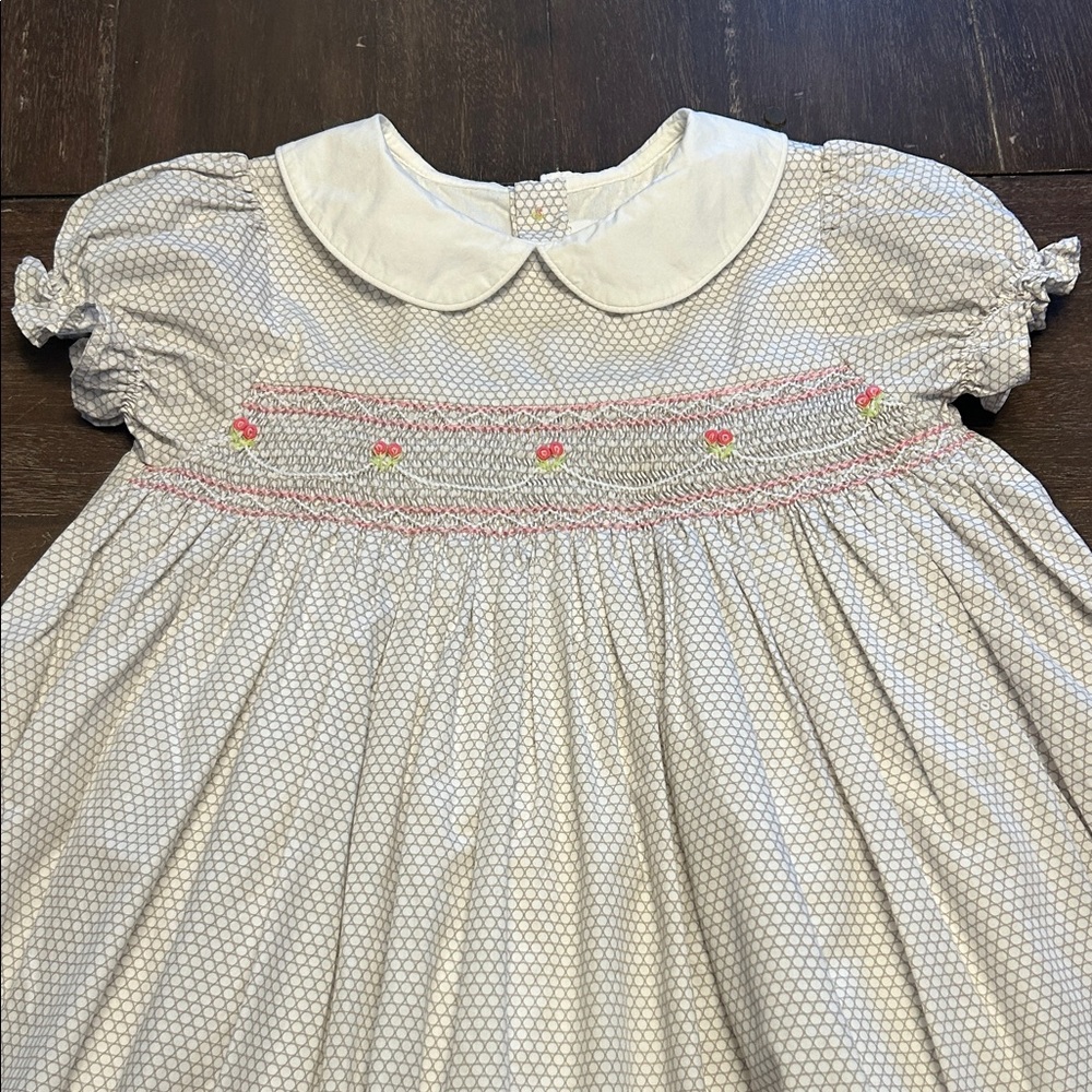 The Proper Peony Smocked Pink Flowers Tan/White Cotton/Polyester Dress